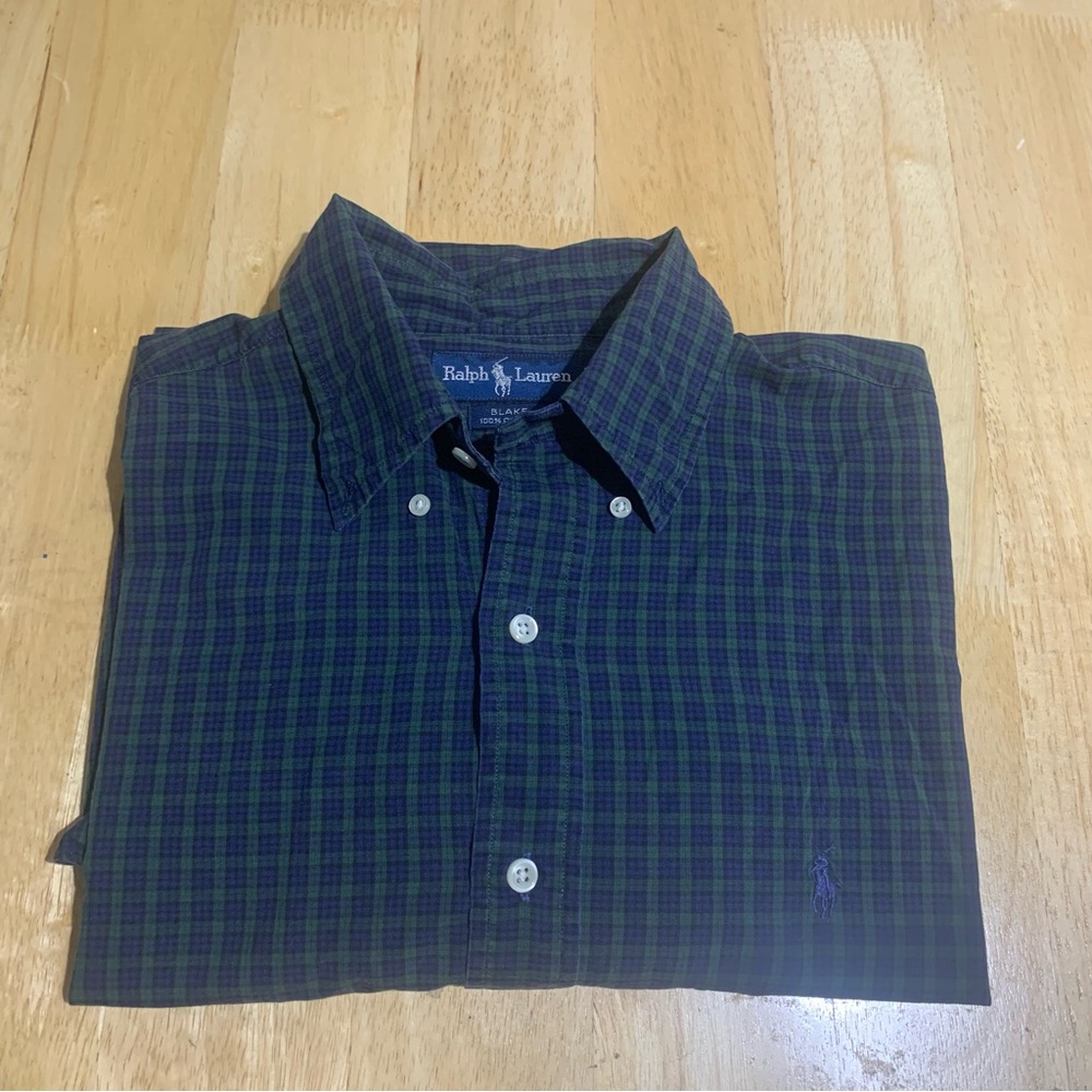 Polo Ralph Lauren Blake Plaid Mens Large Button Down Long Sleeve Cotton Green/Pu
